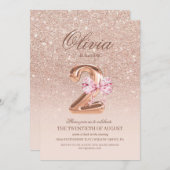 Invitation 2e anniversaire Rose rose or bow fête d'anniversai (Devant / Derrière)