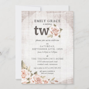 Invitation 2e anniversaire Rustic Wood Shabby Chic Rose Flora