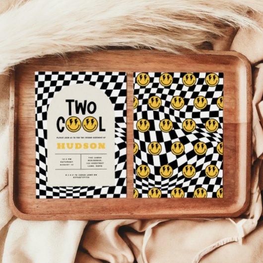 Invitation 2e anniversaire sourire visage rétro noir blanc su