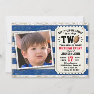 Invitation 2e anniversaire Sports photo Football Rustic Blue