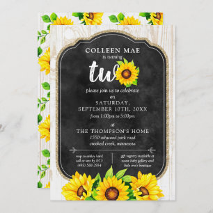 Invitation 2e anniversaire Sunflower & Rustic Wood Country Fa