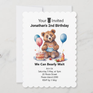 Invitation 2e anniversaire Thèmes Teddy pour enfants
