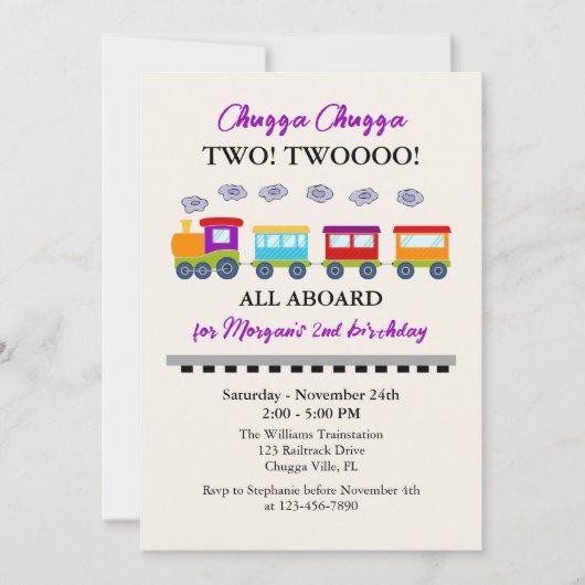 Invitation 2e Anniversaire Train Coloré Mignon (Devant)