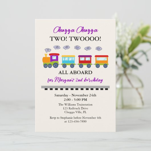 Invitation 2e Anniversaire Train Coloré Mignon (Debout devant)