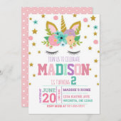 INVITATION 2E ANNIVERSAIRE UNICORN MODÈLE D'INVITATION (Devant / Derrière)
