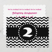 Invitation 2e anniversaire Zig Zag W02B noir et blanc (Devant / Derrière)