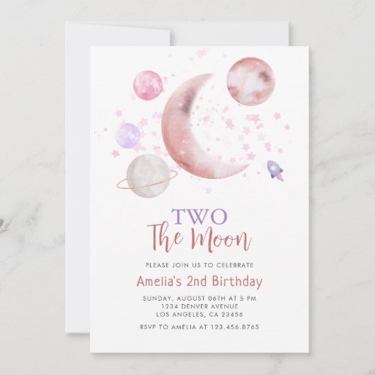 Invitation 2e Deux La Lune Fille d'anniversaire (Devant)