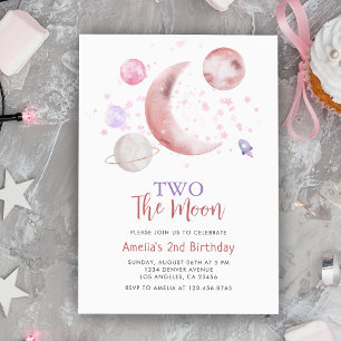 Invitation 2e Deux La Lune Fille d'anniversaire