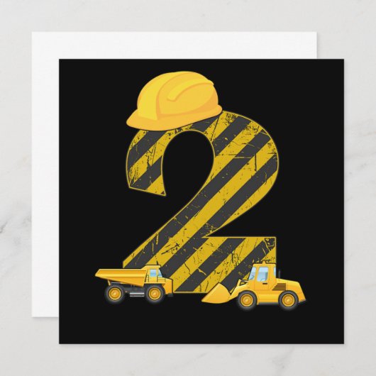 Invitation 2e Digger d'anniversaire 2 ans Constructeur Excava (Devant / Derrière)
