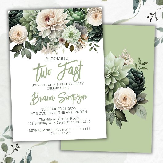 Invitation 2e fête d'anniversaire Sage Green Floral