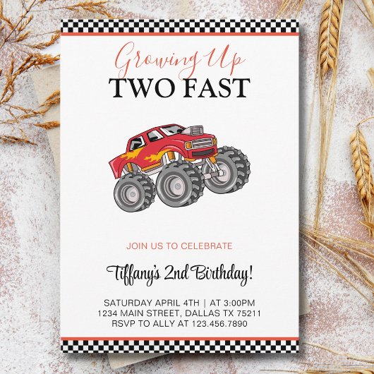 Invitation 2e fête d'anniversaire Voitures fête deux jeûne