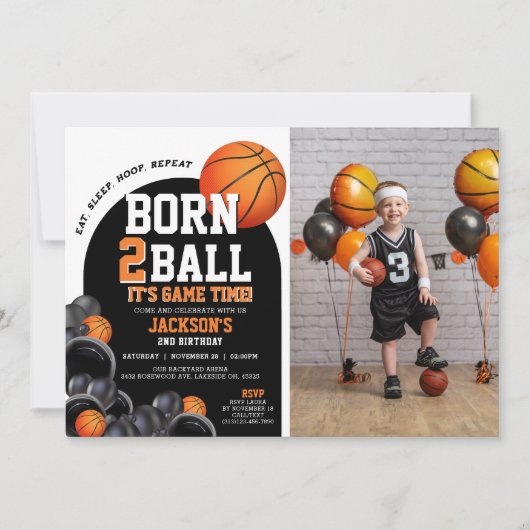 Invitation 2e Modèle d'invitation d'anniversaire de basket-ba (Devant)