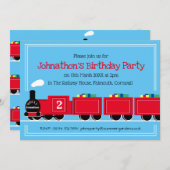 Invitation 2e (ou tout âge) anniversaire train garçon fête (Devant / Derrière)