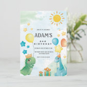 Invitation 2ème anniversaire Aquarelle Dinosaures Thème (Debout devant)