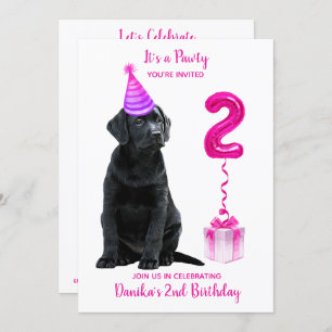Invitation 2ème Anniversaire Chiot Thème - Mignonne Chien Ros