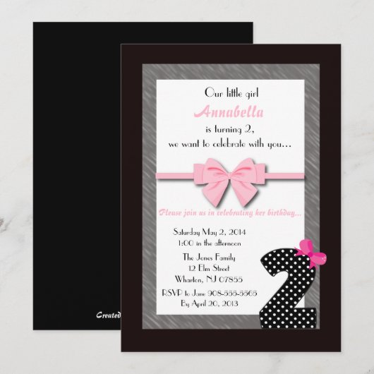 Invitation 2ème anniversaire de bébés (Devant / Derrière)