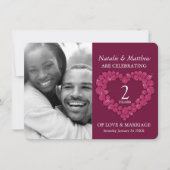 Invitation 2ème anniversaire de mariage grenat photo rouge  (Devant)