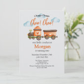 Invitation 2ème anniversaire Lovely Train Watercolor Party (Debout devant)