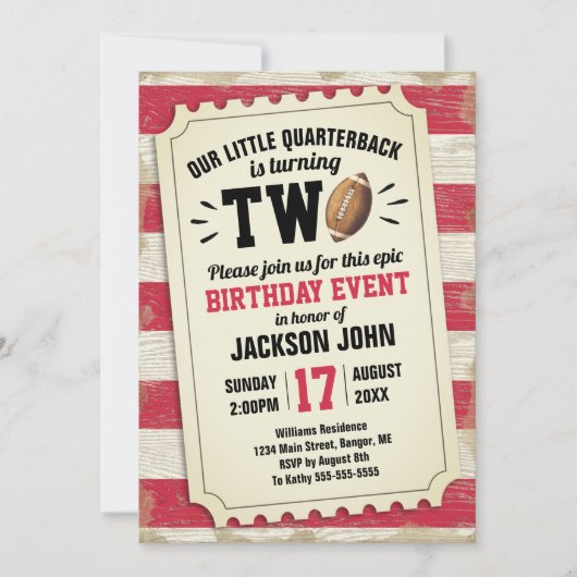 Invitation 2ème anniversaire Sports Football Ticket Rustic Re (Devant)