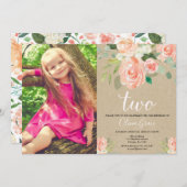 Invitation 2ème corail moderne rustique de pêche de fille (Devant / Derrière)