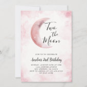 Invitation 2ème Deux La Lune Fille Anniversaire Pink (Devant)
