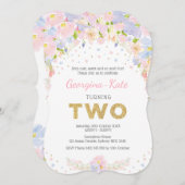 Invitation 2ème or floral en pastel de pourpre de rose (Devant / Derrière)