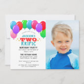 Invitation 2ème photo de bleu de ballon d'anniversaire de (Devant)