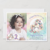Invitation 2ème Unicorn Anniversaire Party Pastel Rainbow (Devant)