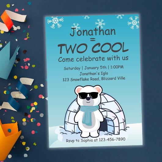 Invitation 2nd Birthday Boy Two Cool Polar Bear Iglo  