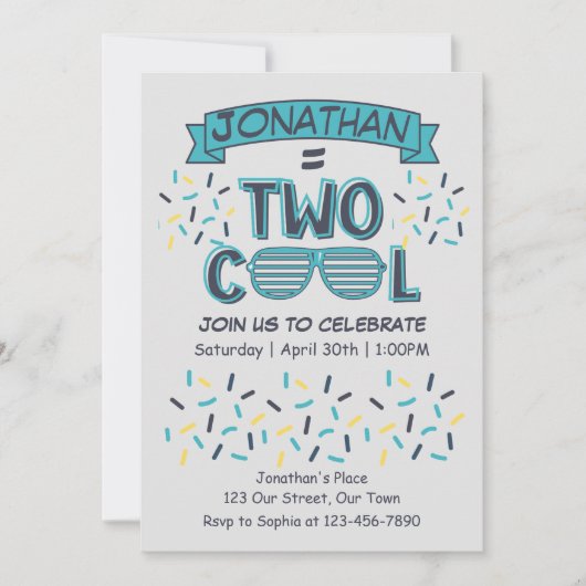 Invitation 2nd Birthday Boy Two Cool Sunglasses (Devant)