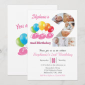 Invitation 2nd birthday photo collage number 2 Girl (Devant / Derrière)