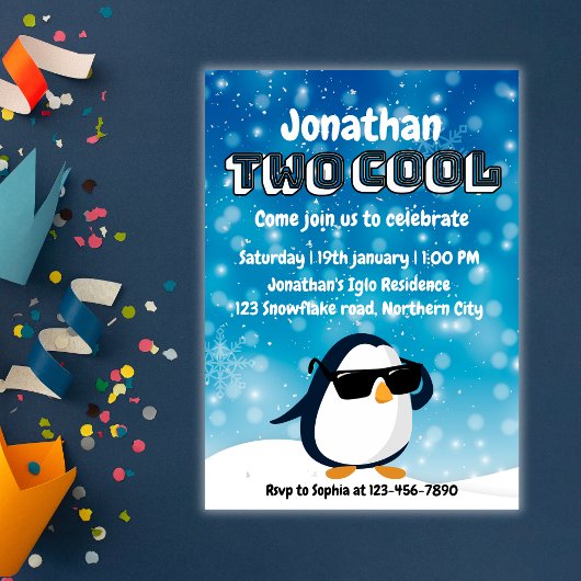 Invitation 2nd Birthday Two Cool Penguin Boy
