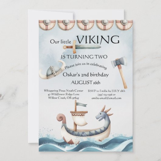 Invitation 2nd Birthday Viking Themed Boy Birthday (Devant)