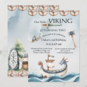 Invitation 2nd Birthday Viking Themed Boy Birthday (Devant / Derrière)