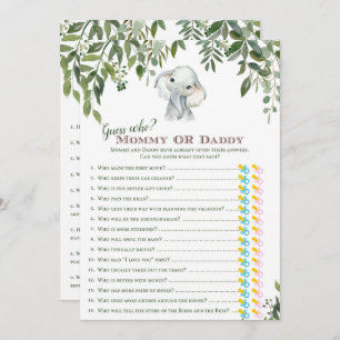 Invitation 2x Jeux Eléphant Baby shower 5x7" Taille