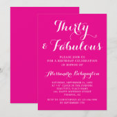 Invitation 30 Anniversaire fabuleux calligraphie rose vif bla (Devant / Derrière)