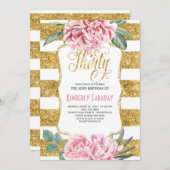 Invitation 30 Anniversaire - Floral Gold - Glam (Devant / Derrière)