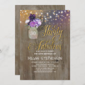 Invitation 30 Anniversaire Rustique - Fleurs violettes Mason  (Devant / Derrière)