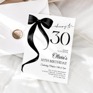 Invitation 30 ans avec un nœud noir aquarelle mode