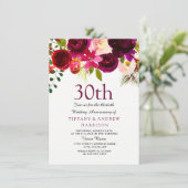 Invitation 30 ans de mariage Fleurs bordeaux (Debout devant)