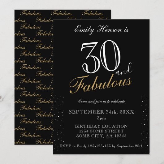 Invitation 30 ans et Fabuleux Élégant Script Anniversaire (Devant / Derrière)