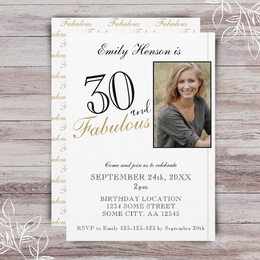 Invitation 30 ans et Fabuleux Élégant Script Photo Anniversai