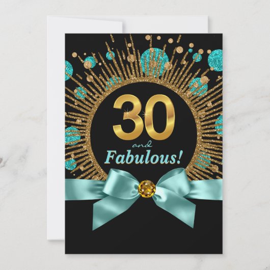 Invitation 30 ans femme bleu sarcelle et doré pail (Devant)