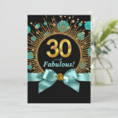 Invitation 30 ans femme bleu sarcelle et doré pail (Debout devant)