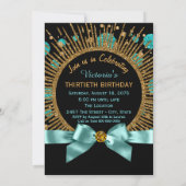 Invitation 30 ans femme bleu sarcelle et doré pail (Dos)