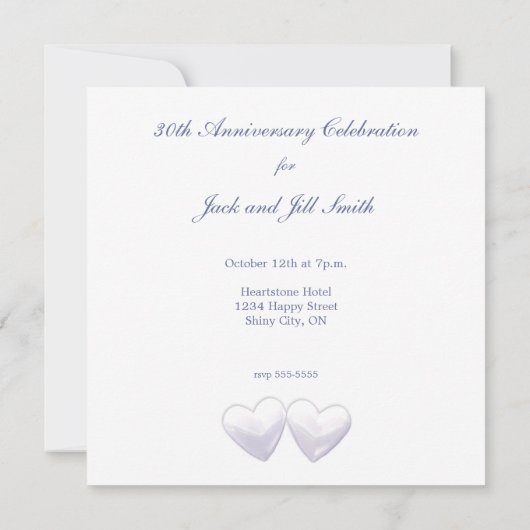 Invitation 30 ans Pearl Hearts (Dos)