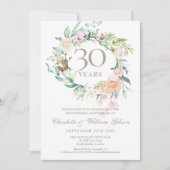 Invitation 30 ans Roses de mariage de perles de verdure (Devant)