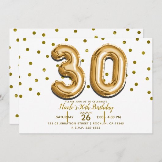 Invitation 30 Ballons d'or & Confetti 30e fête d'anniversaire (Devant / Derrière)