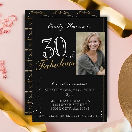 Invitation 30 et fabuleux Elegant Black Photo Anniversaire