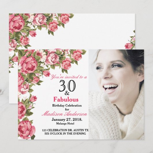 Invitation 30 et Fabulous Floral | 30e anniversaire Invitatio (Devant / Derrière)